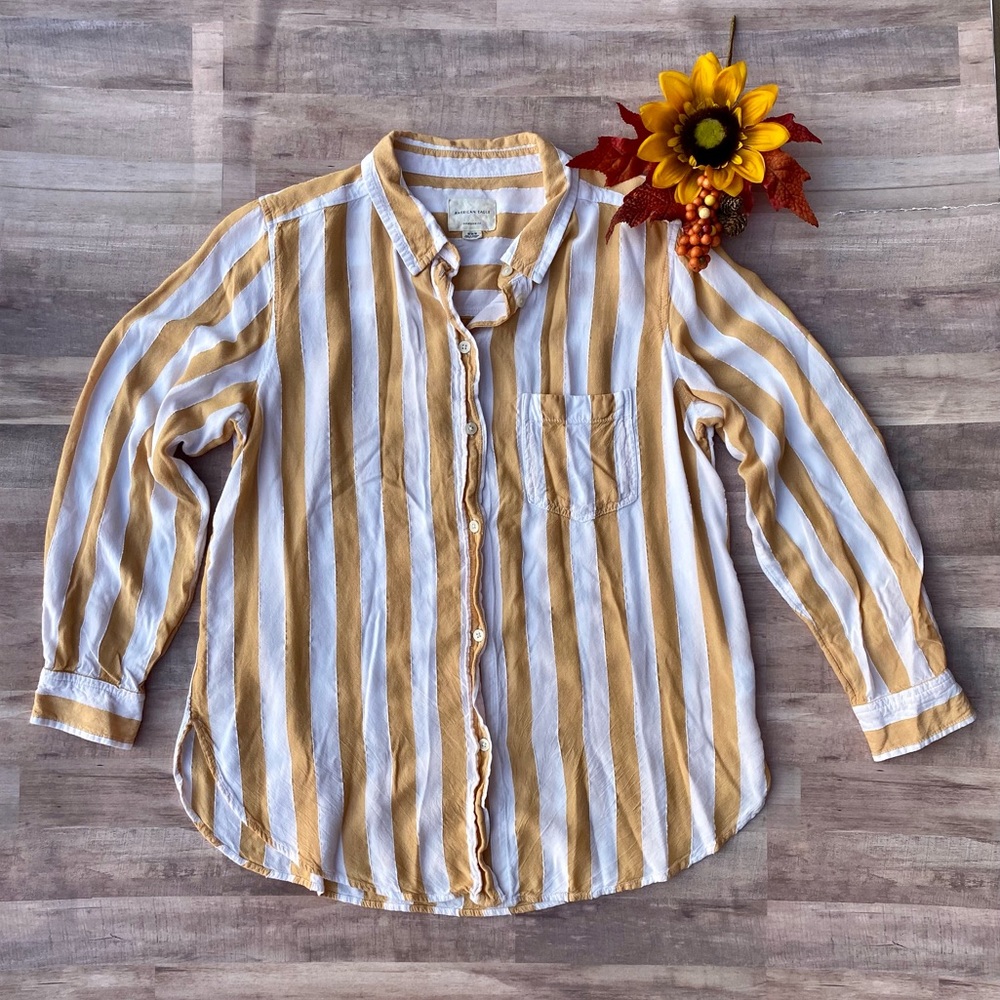 American Eagle yellow white striped button down